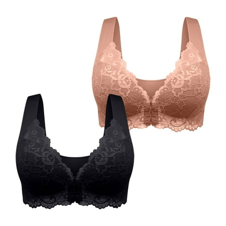 Crunowin Women s Plus Size Bra 2 Pack  Front Open Buckle Sexy Lace Full Coverage Traceless Breathable Comfort Daily Underwear Coffee XXXXXL