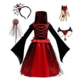 thumbnail image 2 of Virmaxy Toddler Halloween Costume Vampire Dress Red Black Lace Tulle Bell Sleeve with 4 Piece Accessories Set Wand Necklace Bracelet Headband for Party 3T-9T, Red, 2 of 6
