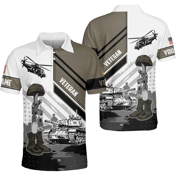 Veteran Polo Shirt for Men Custom US Army Polo Shirts Military Veterans Pride American Flag Gifts Memorial Day Army Shirts (S)