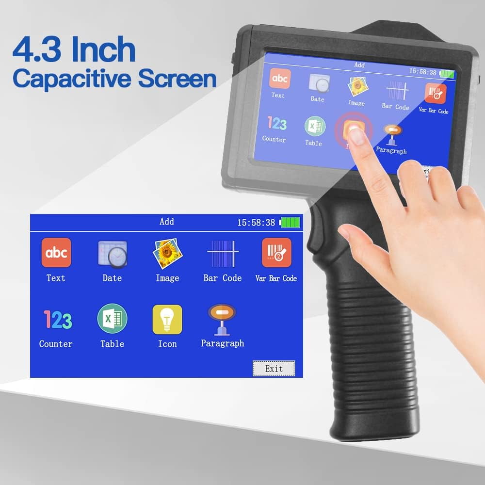 Phezer Portable Handheld Inkjet Printer for Any Surface, Portable Coding Machine for Retail Expiry Date/Time/Barcode/QR Code/Logo/Label, P18 Ink Printer with 4.3" Touch Screen with 1 Ink Cartridge