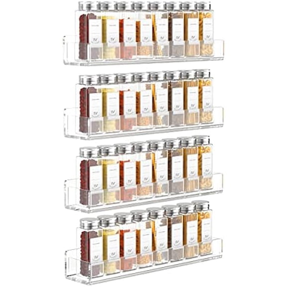 Acrylic Wall Mount Spice Rack - 15 Inch, 4 Pack Hanging Spice Rack Shelf for Cabinets, Cupboard or Pantry Door, Kitchen Organizer$$Home Decor, Kitchen, & Other