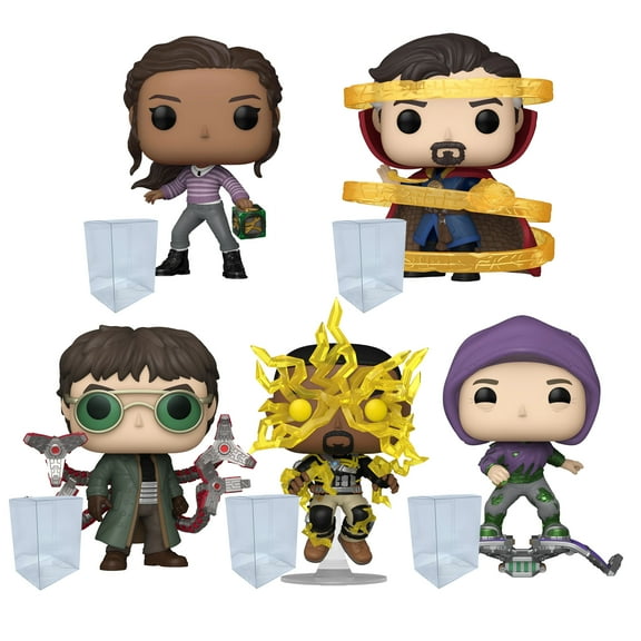 Spider-Man No Way Home Funko Pop Set of 5 with Protector Bundle - Includes MJ, Doctor Strange, Doc Ock, Electro, Green Goblin Vinyl Figures with 5 Blue Salamander Emporium Plastic Protector Cases