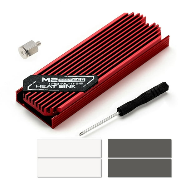 SSD Heat Sink Solid State Drive Cooling Radiator M.2 2280 SSD Heat Dissipation Cooler with Thermal Pads, Red