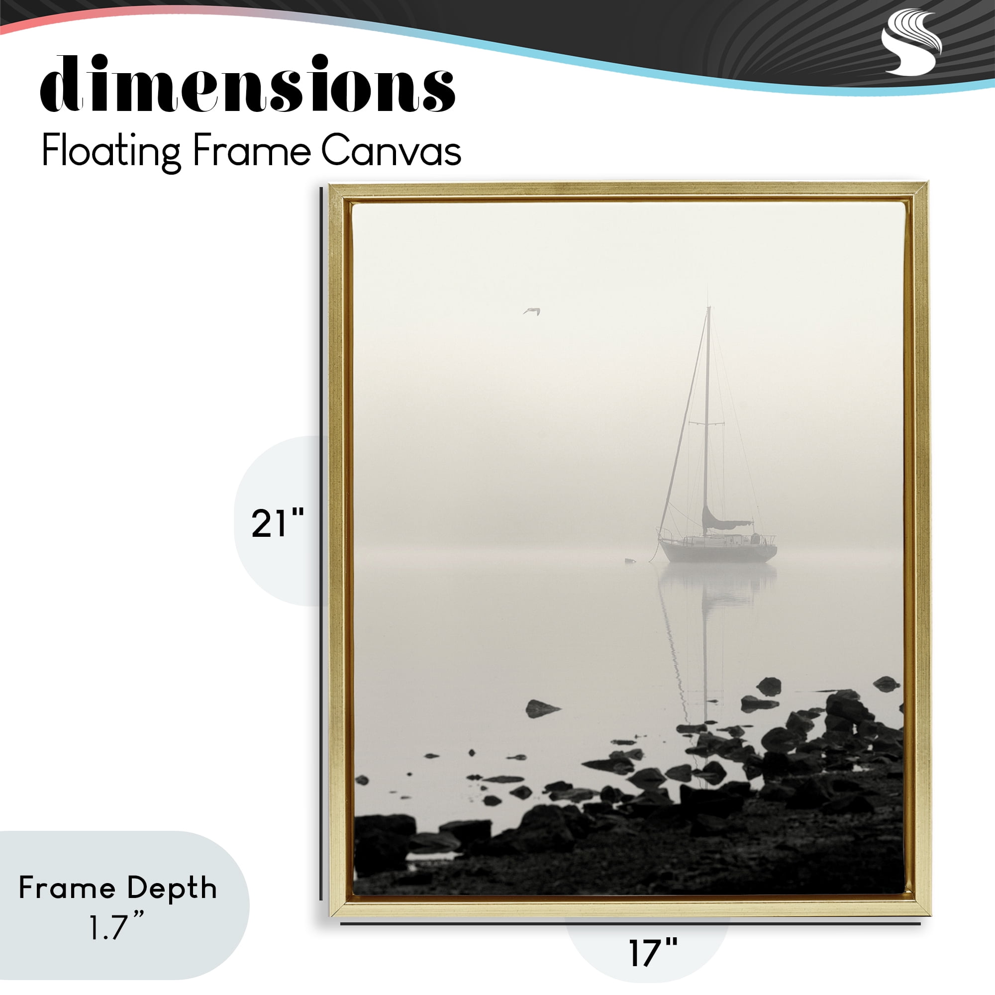 Stupell Industries Moored In Fog Gold Framed Floater Canvas Wall Art, design by Nicholas Bell
