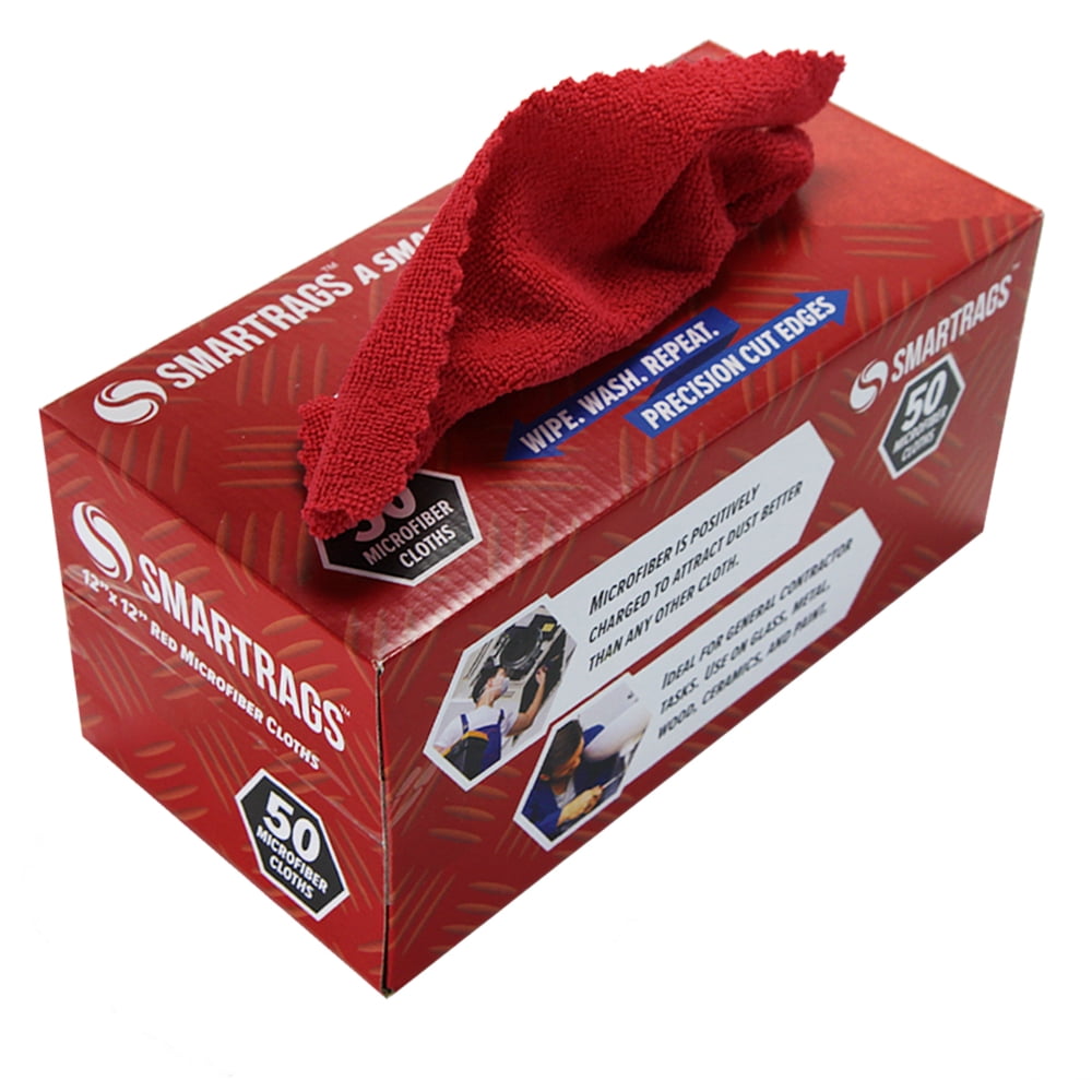 SmartRags Microfiber Cleaning Cloths 50 Cleaning Rags in a box 12 x 12 in (Red) Walmart