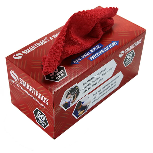 Smart Rags Microfiber Cleaning Cloths (Dispenser Box of 50), 12x12 in, Red  - Walmart.com