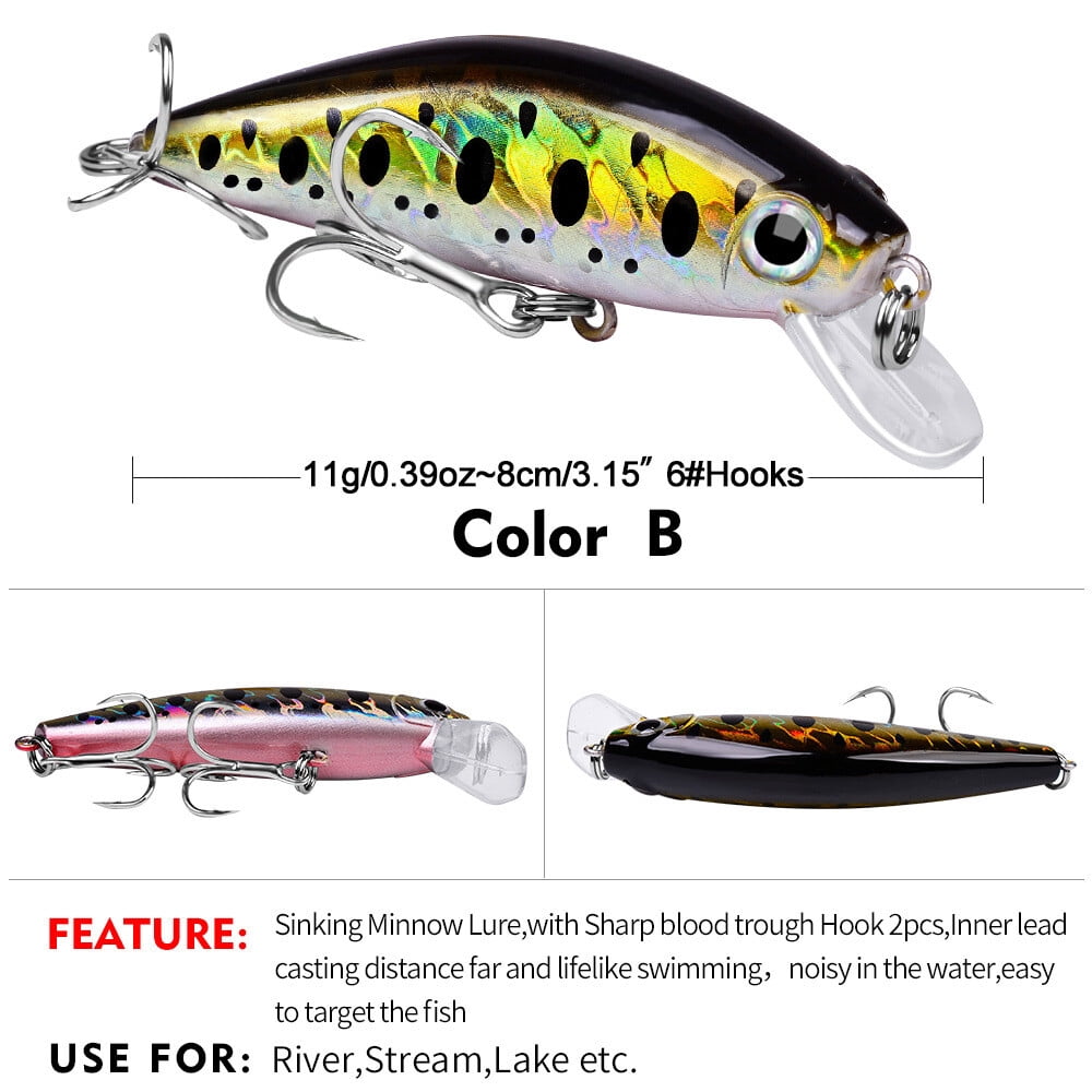 12pcs/set Trolling Bait Minnow Fishing Lure 8cm Bass Crankbait Tackle Wobbler
