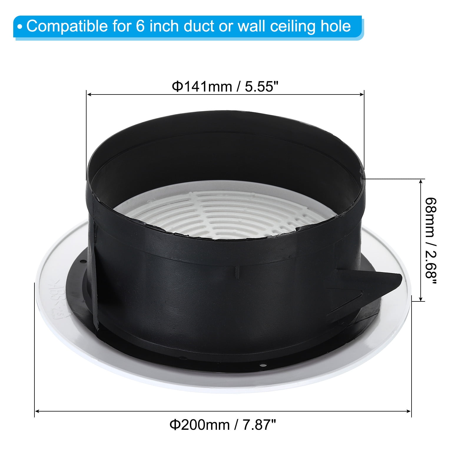 Uxcell 6 Inch Round Air Vent, Adjustable Ceiling Diffuser Grill Cover ABS Louver Soffit Vent with Screen Rotate Type