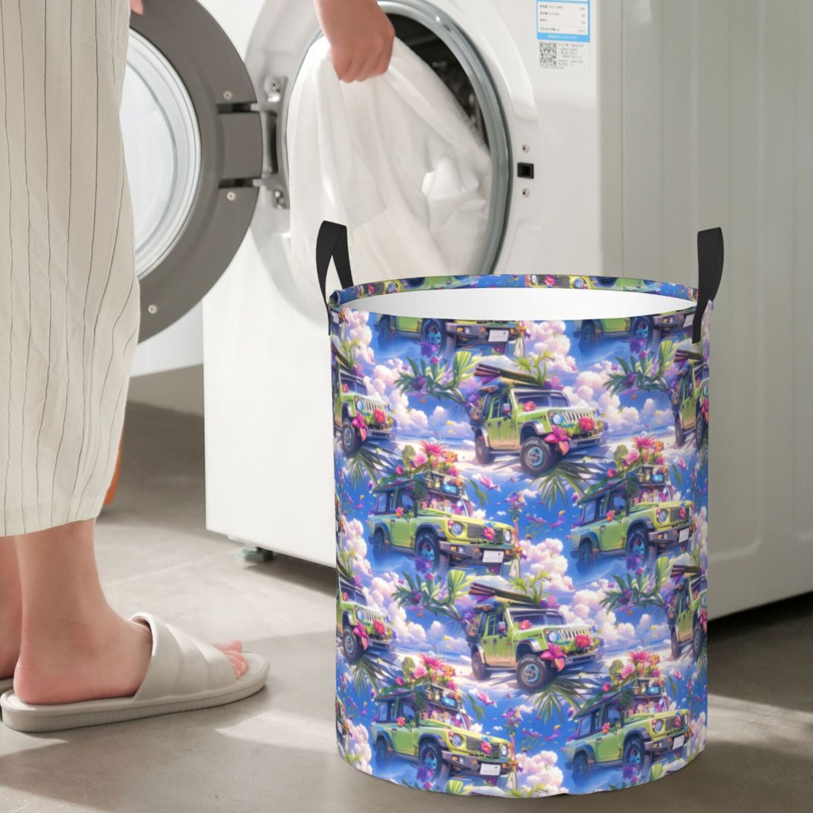 Large Laundry Basket with Handles - summer style green SUV Kids Baby Dirty Clothes Laundry Hamper for Bedroom Aesthetic