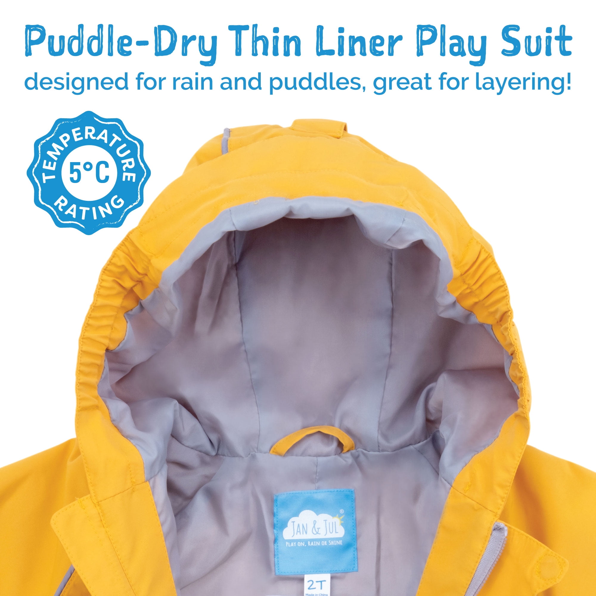 Jan & Jul Water-proof Rain-Suit for Toddler Kids One-Piece Coverall (Puddle-Dry:  Yellow, 4T) 