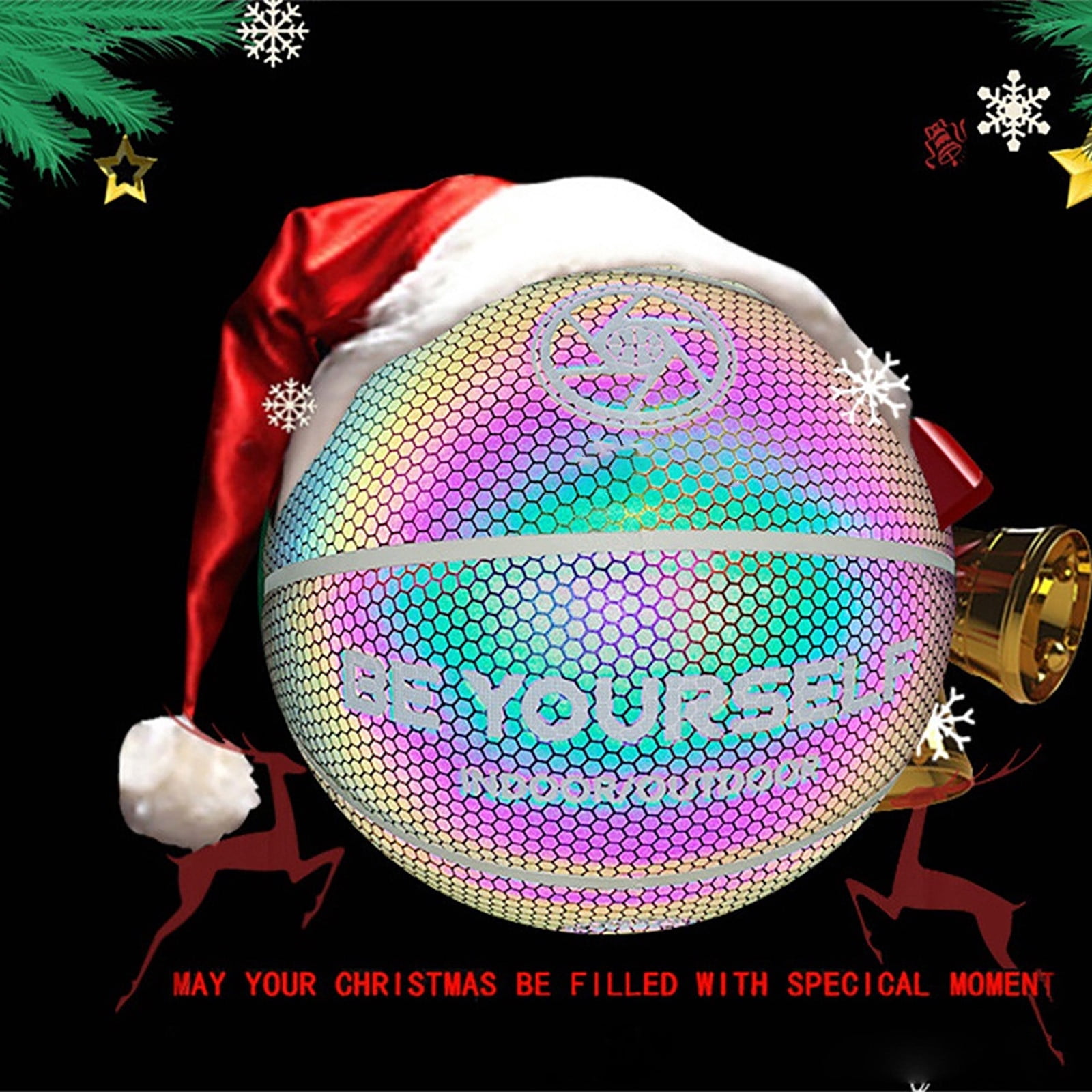 Size 7 Glowing Reflective Basketball Battery-Free Light Up Basketball Glow