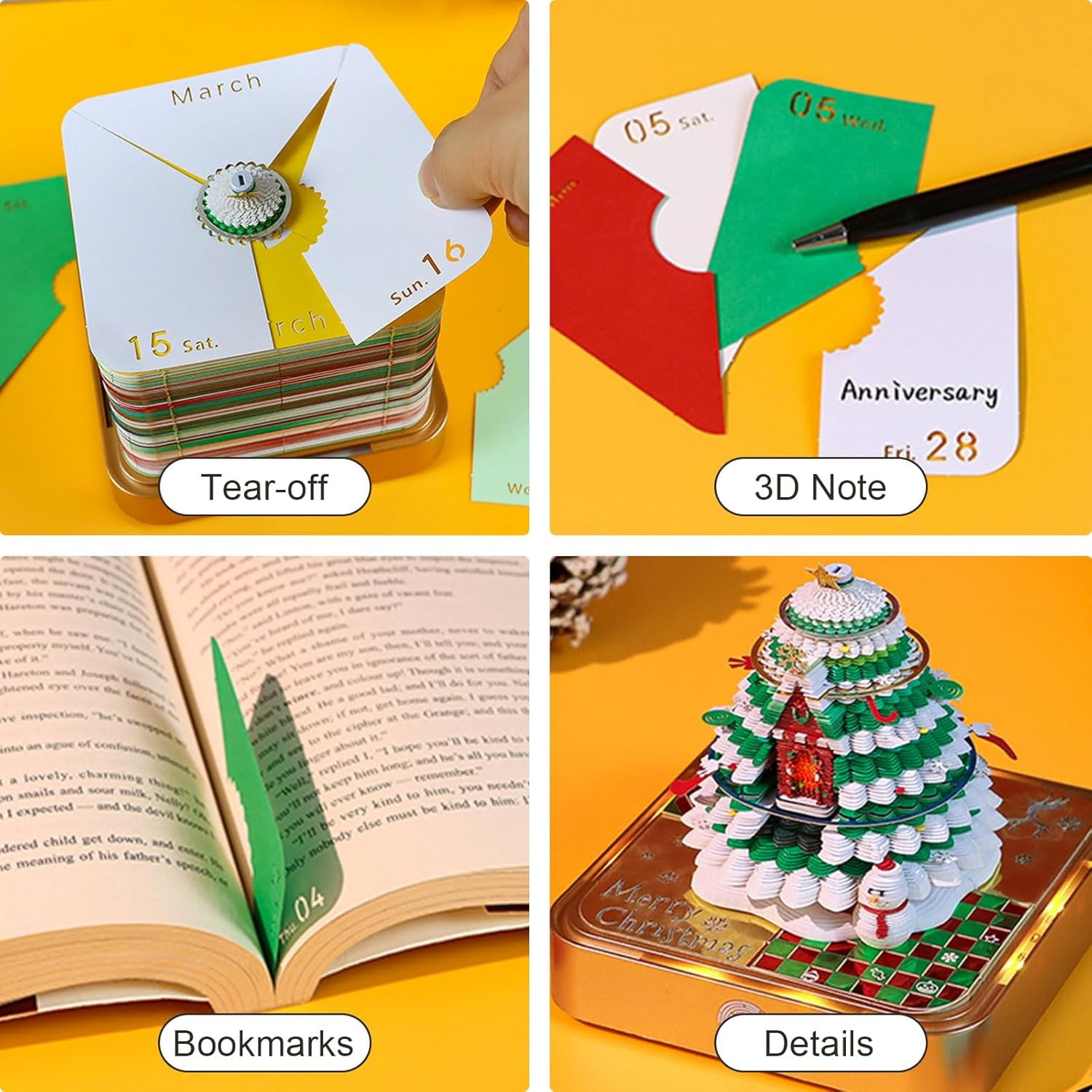 2026 Desk Calendar Colorful Lights Christmas Tree, 3D Sticky Notes Non-stick Post-it Note School Office Family Stress Reduction Calendar Best Gifts(Christmas Tree)