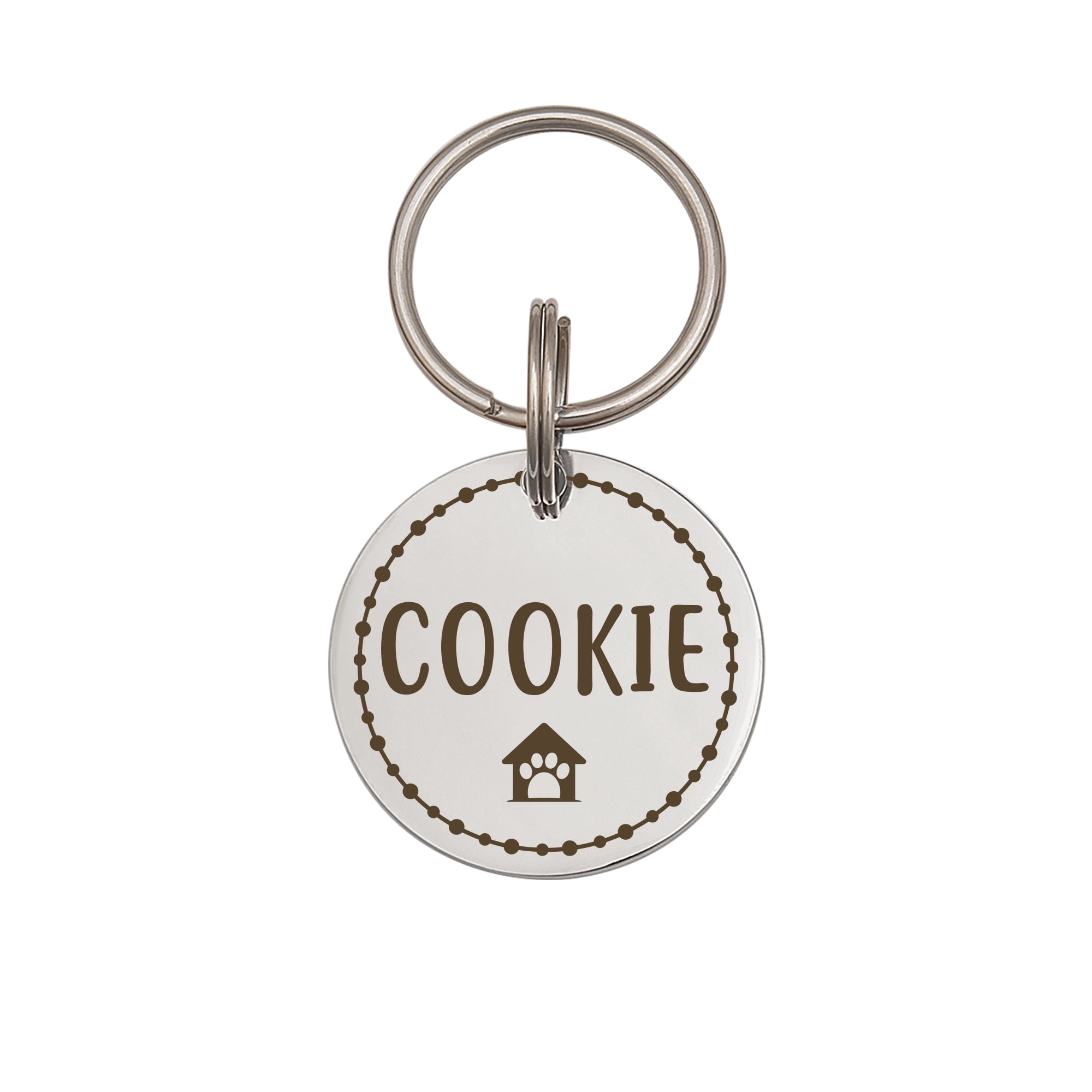 Anavia Stainless Steel Double Sided Round Name - Icon Engraved Dog & Cat ID Tag, Silver, M