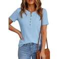 thumbnail image 3 of PRETTYGARDEN Waffle Knit Tops for Women Short Sleeve Henley Shirts Summer Blouses Dressy Casual Spring Fashion Clothes, 3 of 10