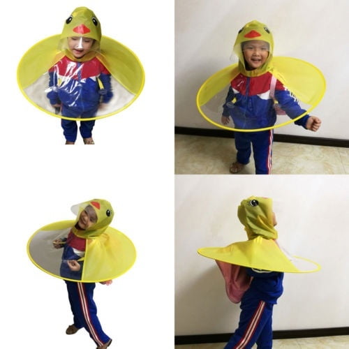 yellow sweetnice Kids Rain Coat UFO Children Cute Umbrella Hat Magical Hands Cartoon Foldable Raincoat 