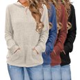 thumbnail image 4 of Women Knitted Sweater Hooded Long Sleeve Loose Fit Ribbed Knitting Pullover Tops with Pockets Casual Solid Color Autumn Knitwear, 4 of 7