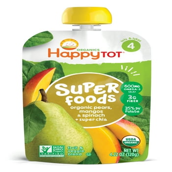 Happy Tot Superfoods  Pears, Mangos & Spinach + Super Chia Fruit & Veggie Blend 4.22 oz. Pouch