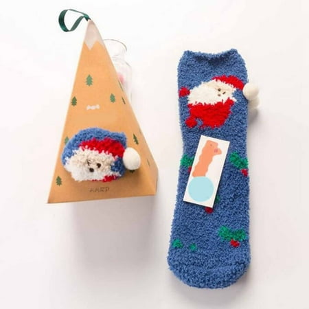

Pjtewawe Christmas Decorations Hangs Cute 3D Animal Socks With Gift Box Coral Fleece Socks Winter Thickened Cartoon Embroidery Floor Christmas Socks