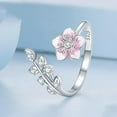 thumbnail image 5 of Pink Cherry Blossoms Open Adjustable Ring S925 Sterling Silver Hypoallergenic CZ Crystal Wedding Rings Promise Love Engagement Statement Cubic Zirconia Flower Jewelry for Women Bff, 5 of 6