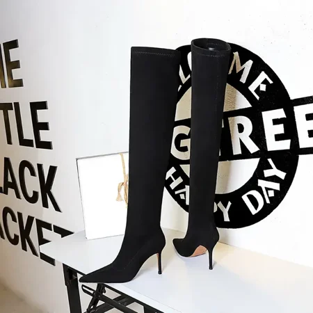 

Women‘s Stiletto High Heel Thigh High Boots Pointed Toe Suede Slip On Booties Women‘s Footwear