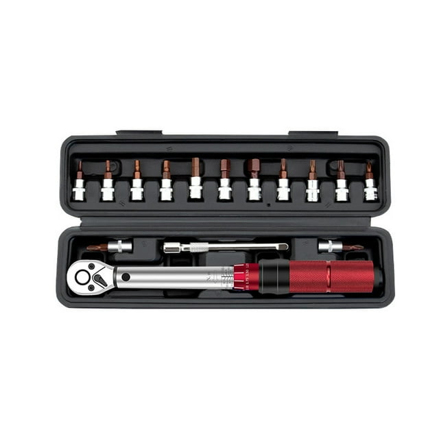 Mistaha Kit d'Entretien de Vélo 16 Pcs avec Clé Torque Mini 1/4 Pouces, Clé Torque Préréglée 2-24N.m, Matériau Acier Chromé Vanadium CR-V, Valeur de Couple Réglable, Interrupteur à Cliquet Double Direction