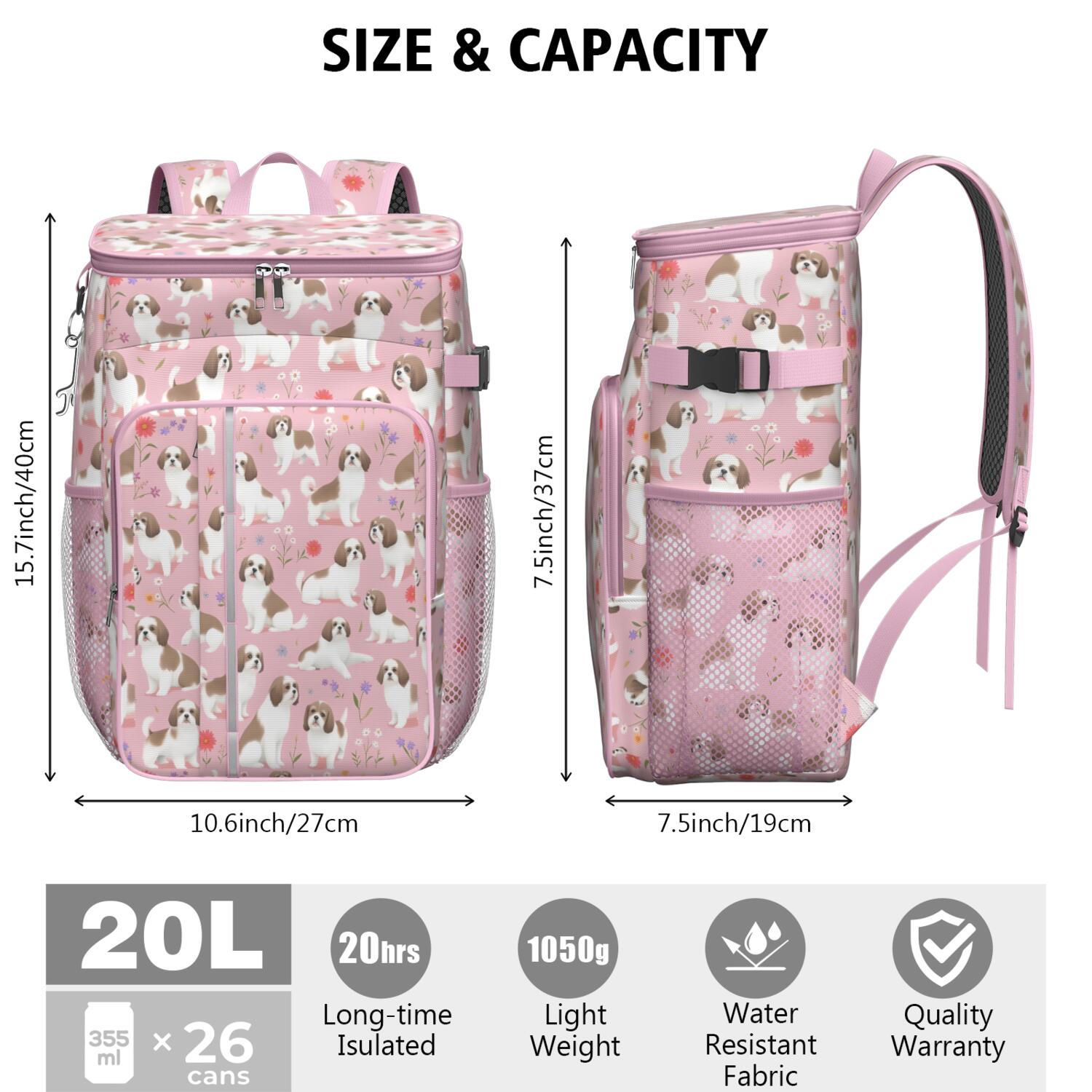Travel Cooler Bag - Shih Tzu Dogs and Flowers Camping Beer Cooler Backpack with Bottle Opener- Waterproof Insulated Picnic Backpacks - Cooler Bag for Beach