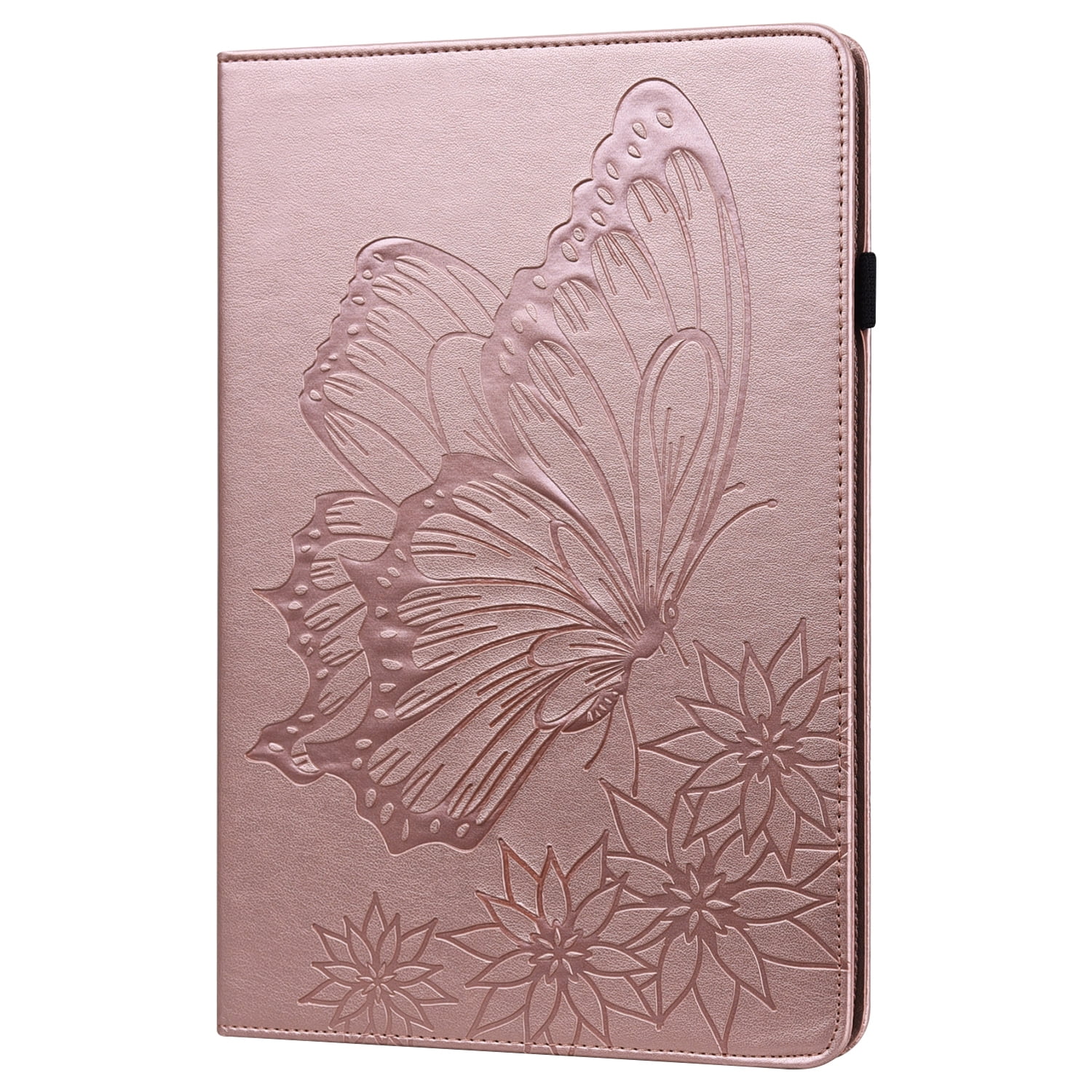 Allytechgroup iPad Pro 11 Case Cover, Stylish Big Butterfly Design PU Leather Smart Cover Auto Sleep Wake Pencil Holder Flip Stand Shockproof Bumper Case for Apple iPad Pro 11" 2024 M4, Rosegold