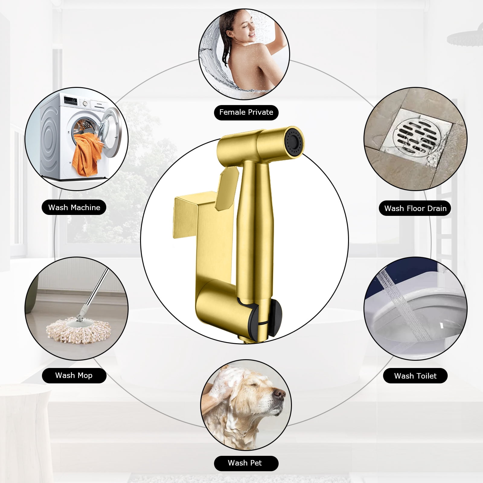 LOSCHEN Bidet Sprayer Kit for Toilet,Hand Held Sprayer Shattaf Toilet Attachment Stainless Steel for Pet Bath/Personal Hygiene/Bathroom,Easy to Install with T-Adapter（Gold）