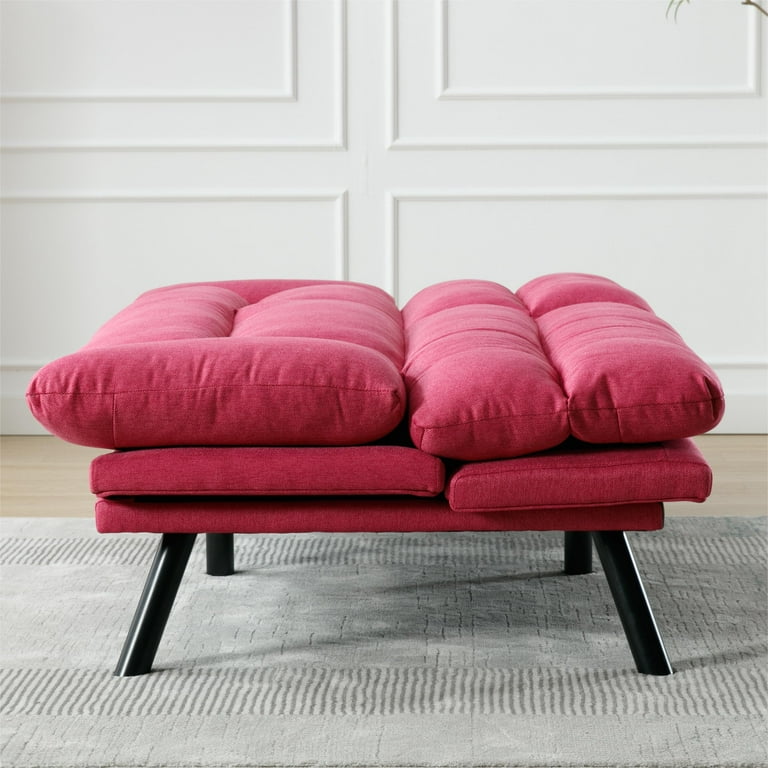 Memory Foam Futon Convertible Futon Sofa Bed with Adjustable Armrests Upholstered Futon Couch Sleeper Sofa for Compact Small Space Rose Red