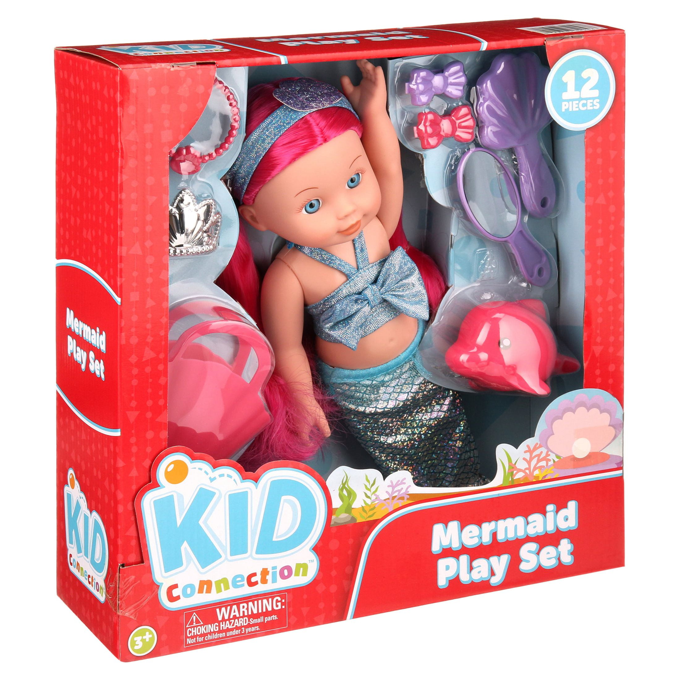 Kid Connection Mermaid Baby Doll Play Set, Blue Eyes, Pink Hair, Light Skin Tone
