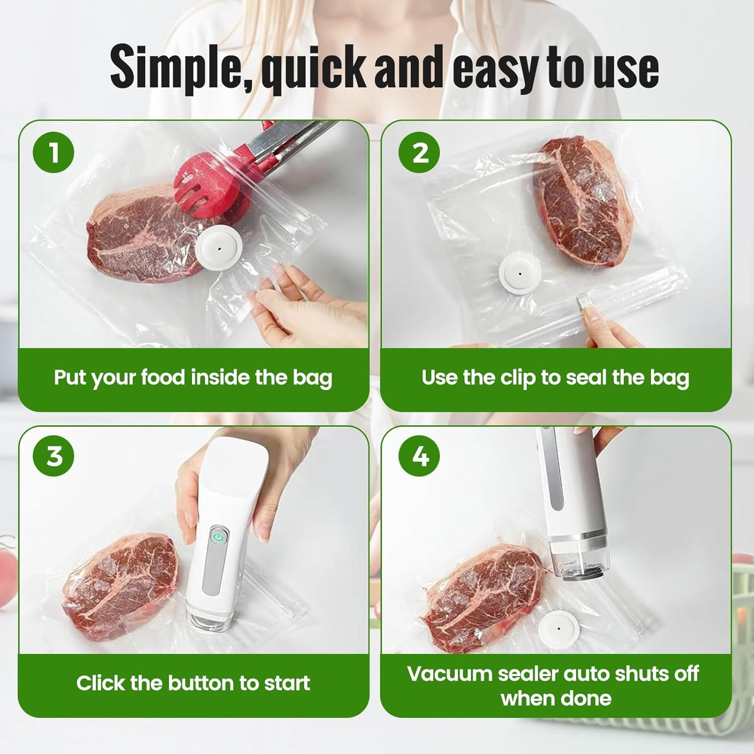 Vacuum Sealer with 30 Reusable Vacuum Bags, Seal Meal Saver, Portable Compact Handheld Food Sealer Machine for Meat Vegetables Fruits