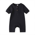 thumbnail image 1 of Newborn Baby Short Sleeve Romper Knit Ribbed Solid Color Cotton Jumpsuits, 1 of 9