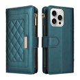 thumbnail image 3 of For Iphone 16 Pro Crossbody Zipper Wallet Rhombus Leather Phone Case(Green),iPhone 13 Pro, 3 of 7