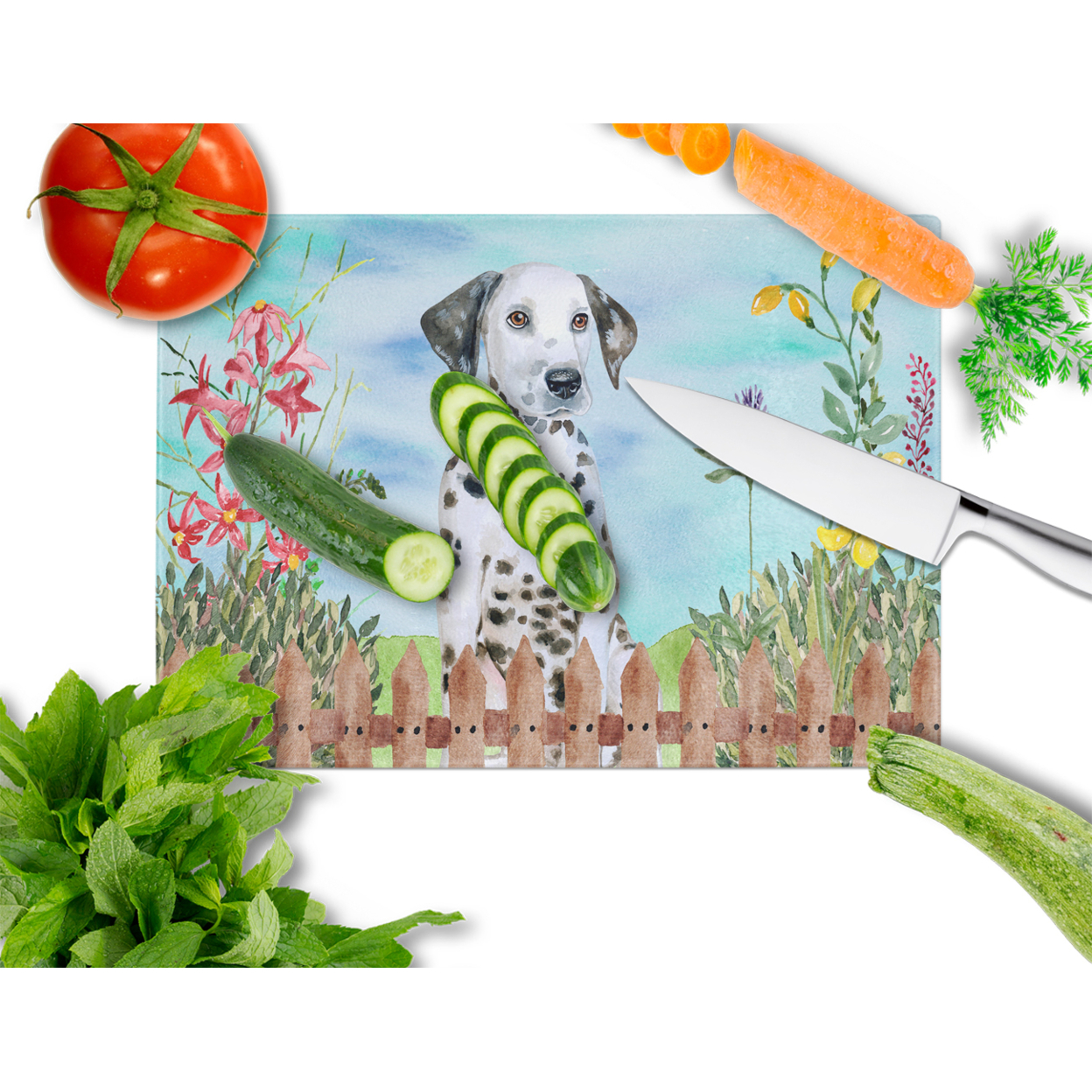 Caroline's Treasures Dalmatian Puppy Spring Glass Cutting Board Large