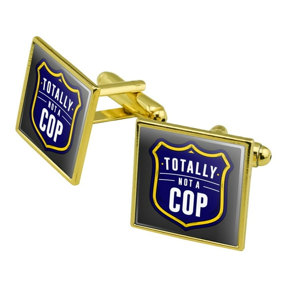 Totally Not a Cop Funny Humor Square Cufflink Set - Silver or Gold