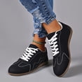 thumbnail image 3 of QWKLEAJ Women’s Low Top Lace Up Retro Sneakers, Soft Suede Round Toe Gum Sole Casual Dress Shoes for Women Daily Walking Street Fashion Trainers Black 9, 3 of 6
