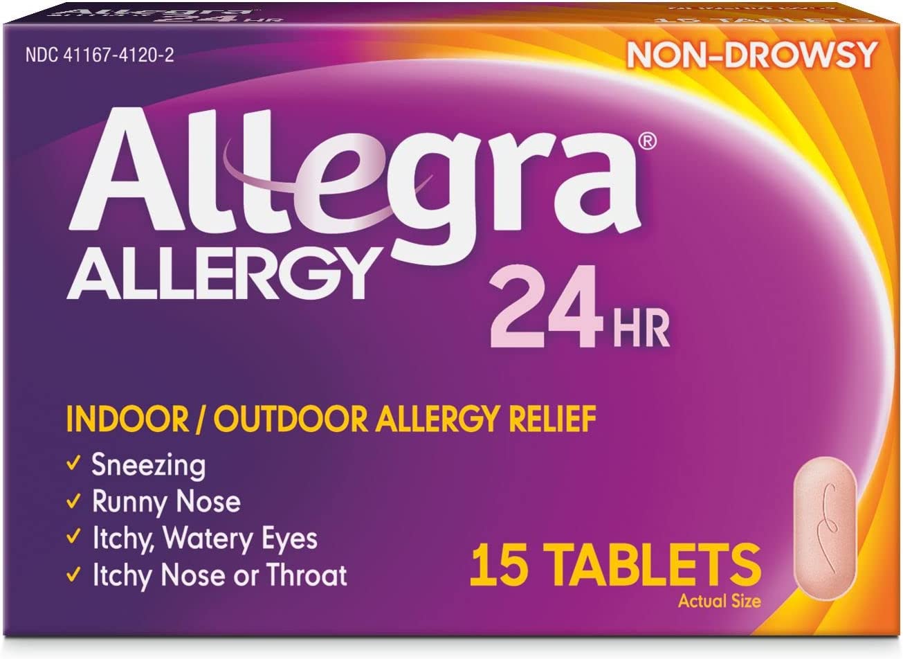 Allegra Adult 24HR Non-Drowsy Antihistamine, 15 Tablets, Fast-acting ...