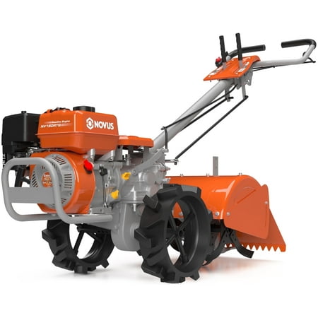 NOVUS 18-Inch Dual Direction Rear Tine Tiller, Full Gear Transmission, 212cc 4-Cycle Gas Engine, Dual Rotating Tines, Airless Tires , Gas Tiller for Small to Large Gardens