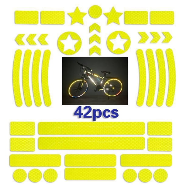 42 pegatinas para bicicletas (amarillas), reflectores para bicicletas, reflectores para bicicletas, pegatinas para reflectores para motos, pegatinas para reflectores para scooters, cascos