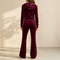 thumbnail image 5 of vdgthytj Tracksuits for Women Set 2 Piece Velour Full Zip Long Sleeve Hooded Jackets Flare Pants Fall Winter Athleisure Outfits(X-Large,Wine), 5 of 7