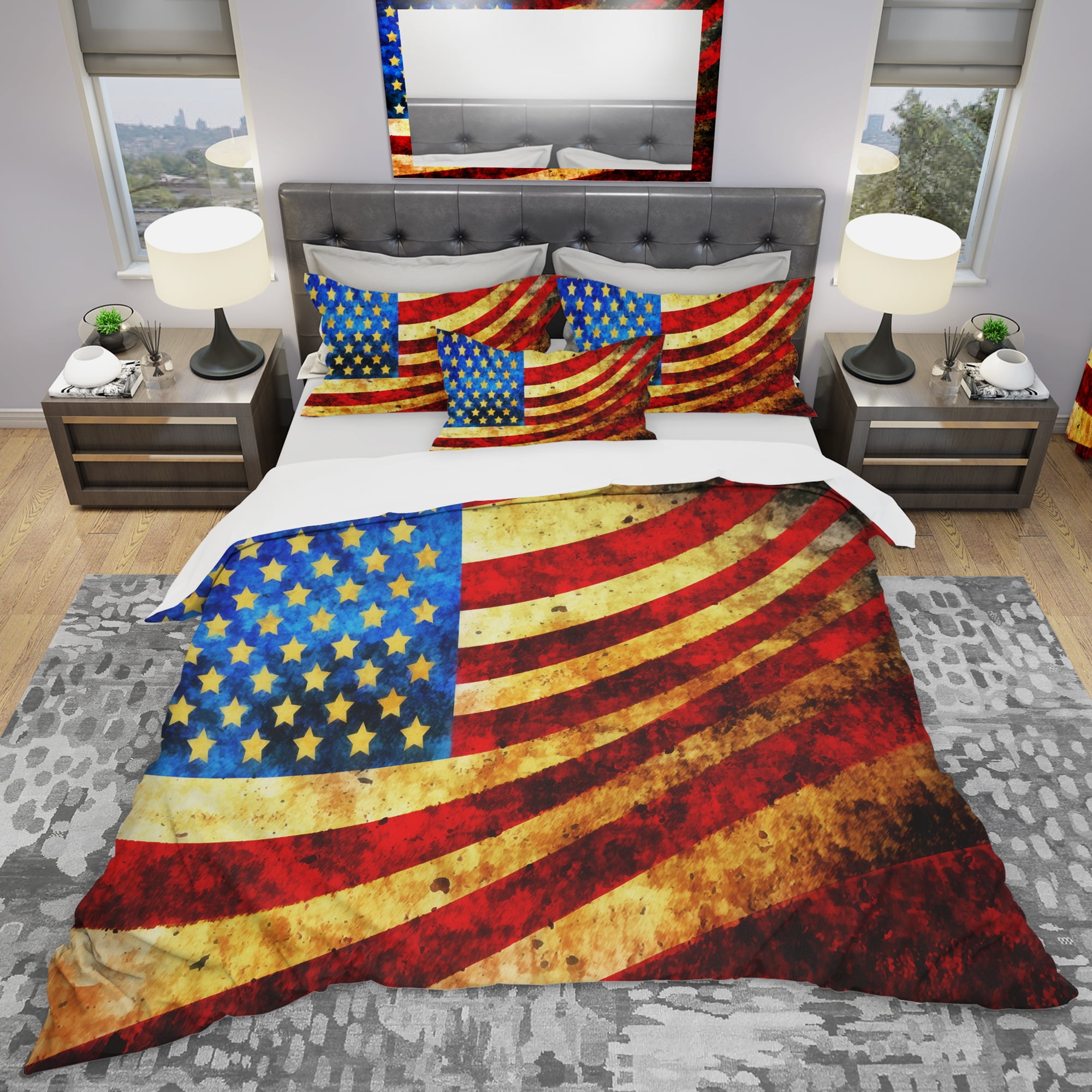 Designart 'God Bless America Flag' Modern & Contemporary Duvet Cover Set
