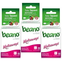 3 Pack - Beano Meltaways Food Enzyme Dietary Supplement 15 Tablets (Strawberry)