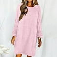 thumbnail image 2 of Winter Fall Dresses for Women Wedding Guest Long Sleeve Solid ColorRound Neck Loose Plush Sweater Dress, 2 of 6