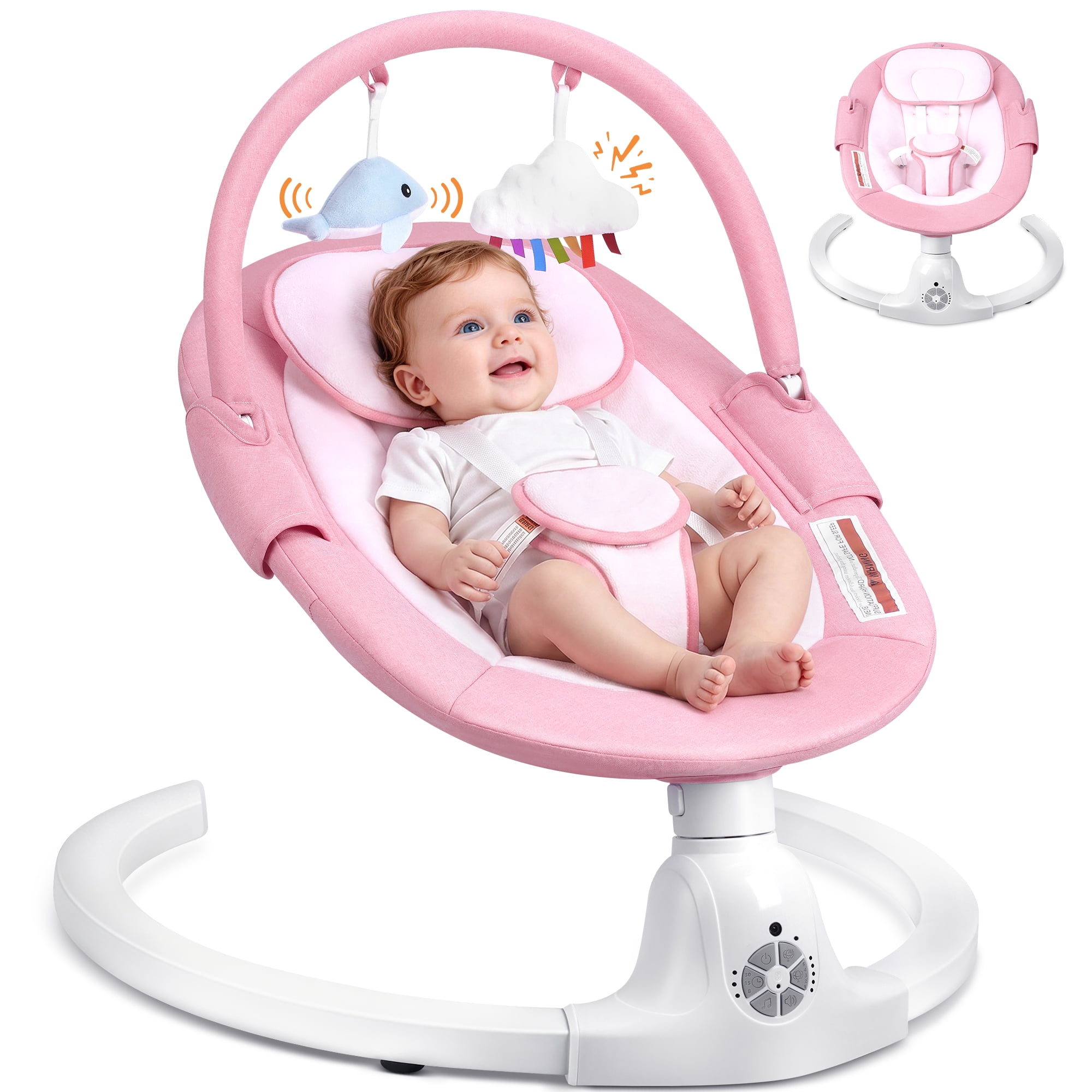 Babyeap Electric Baby Swing for Infants, 5 Speeds, Remote Control, Bluetooth and Built-in Sounds,Pink