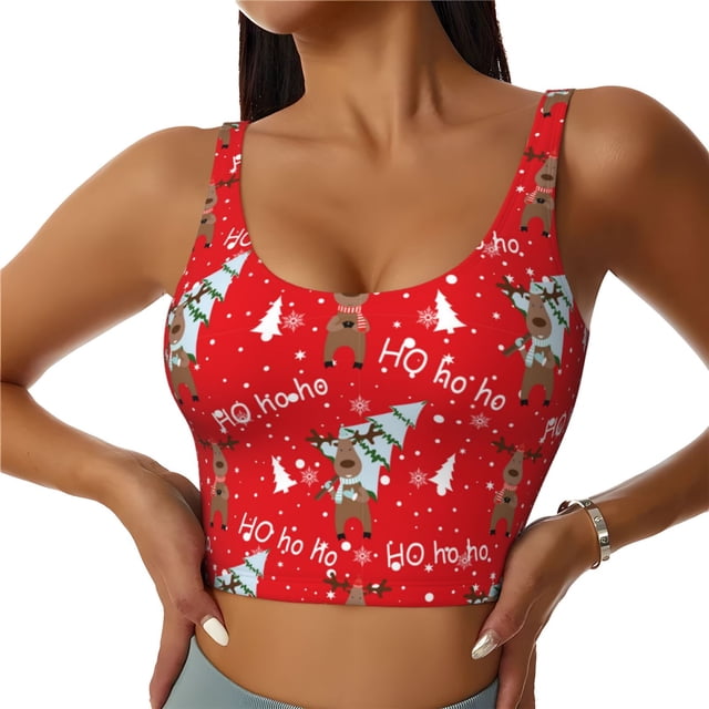 Balery Christmas Deer 1 Sujetadores deportivos con espalda cruzada para mujer, acolchados, sin costuras, de alto impacto, ideales para yoga, gimnasio, entrenamiento y fitness.-Medium