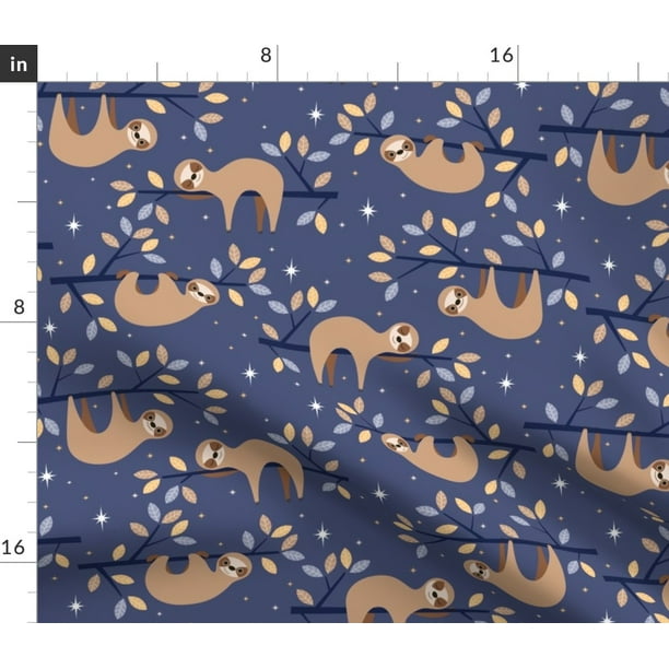 Spoonflower Fabric - Sloths Sloth Jungle Rainforest Animals Night Stars