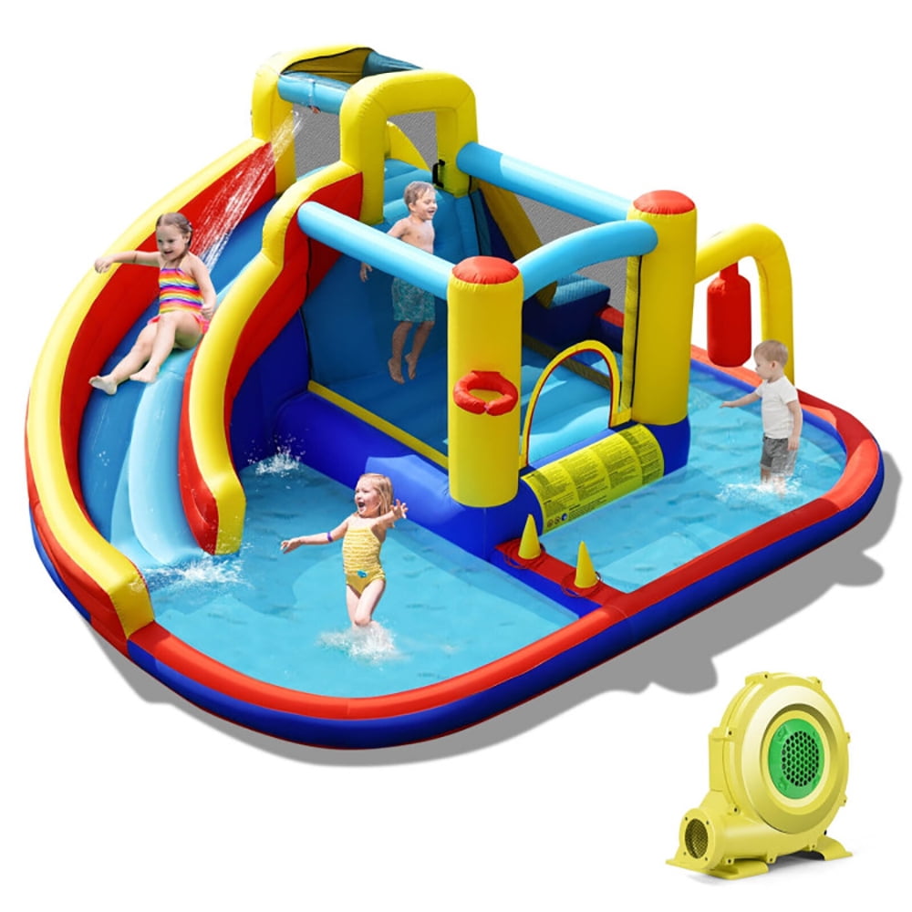 Aimee Lii 7-in-1 Inflatable Water Slide with 735W Air Blower and Splash Pool, Bounce House Water Slide for Kids