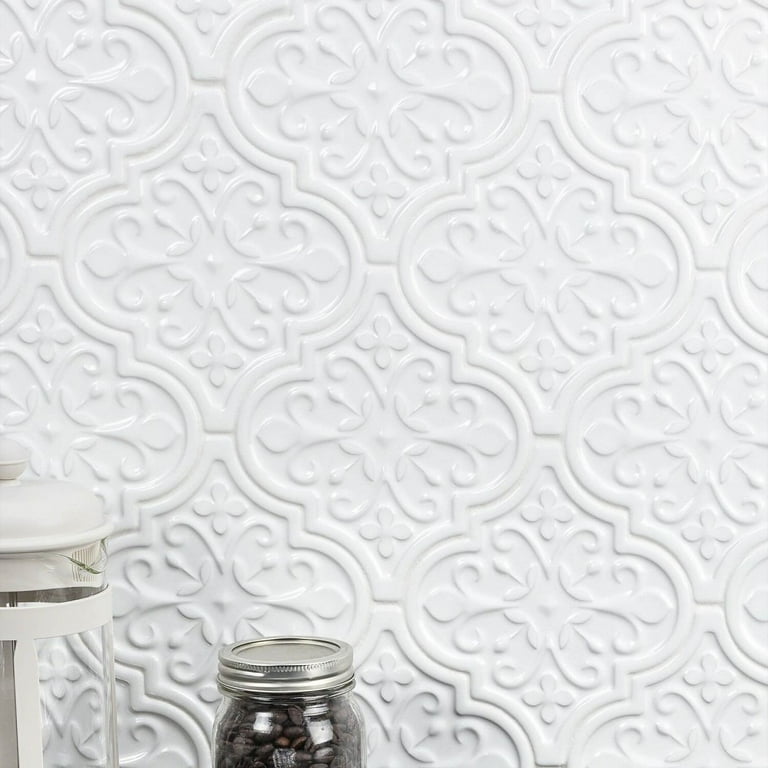 Bond Tile Roma Florid White 6.25 in. x 7.25 in. Ceramic Arabesque Wall Tile (30 pieces 4.84 Sq. Ft. / Box)