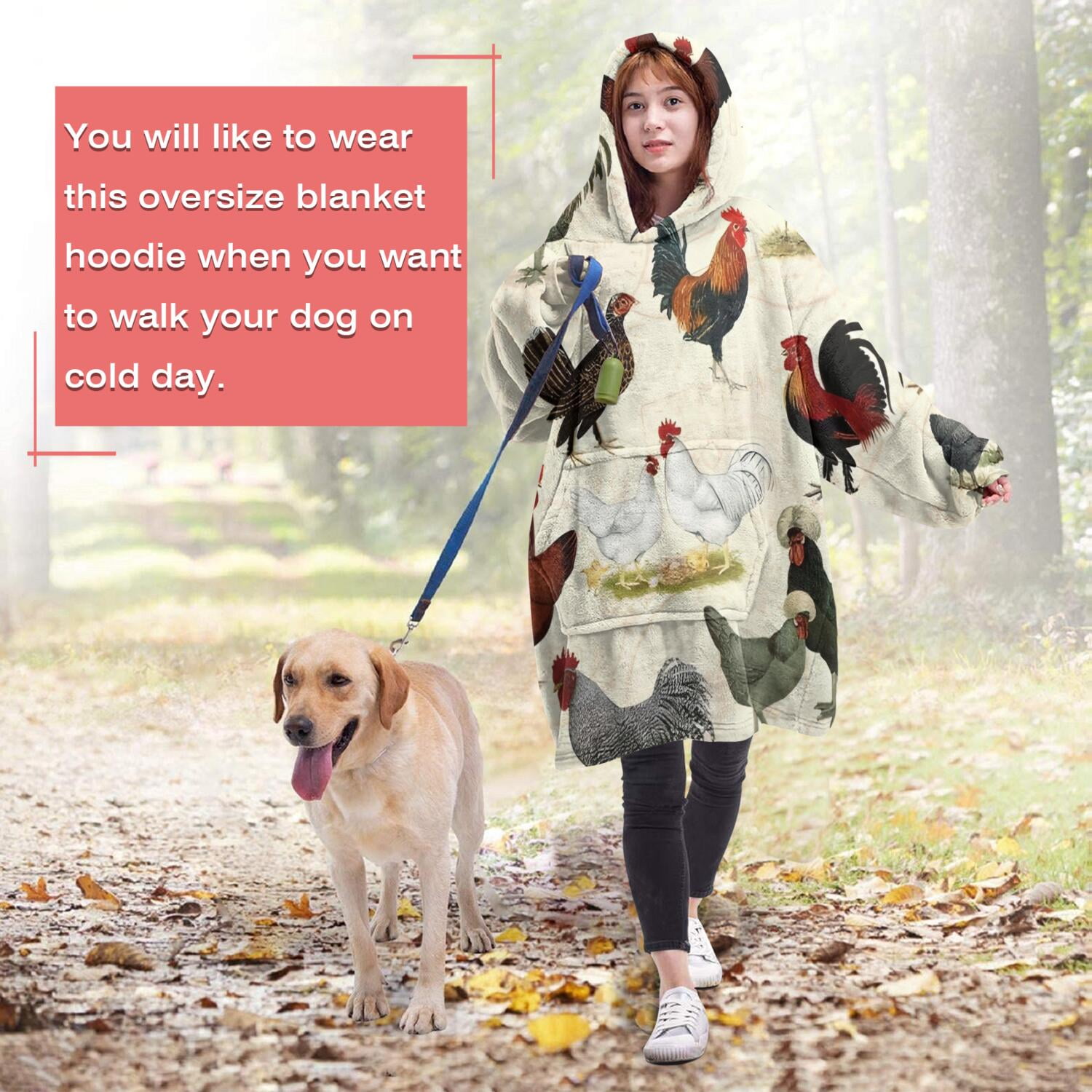 Wearable Oversized Blanket,Beige Chicken Breed Pattern Wearable Blanket Hoodie for Adults,Cozy Hooded Blankets with Super Pockets,Super Warm Fuzzy Pullover for Women & Men