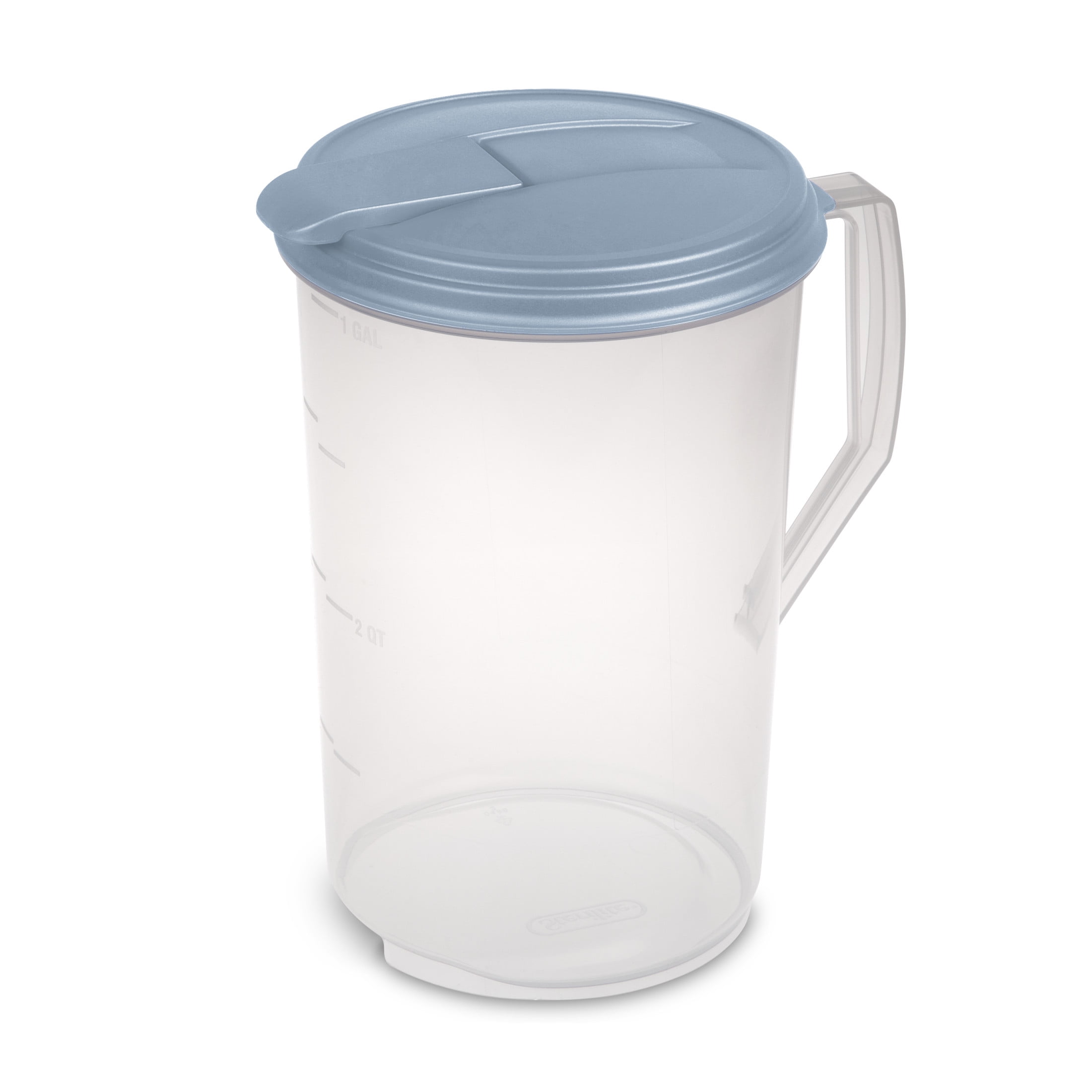 Sterilite 1 Gal. Round Pitcher, Clear Plastic, Flip-top Spout, Light Blue, 6 Count